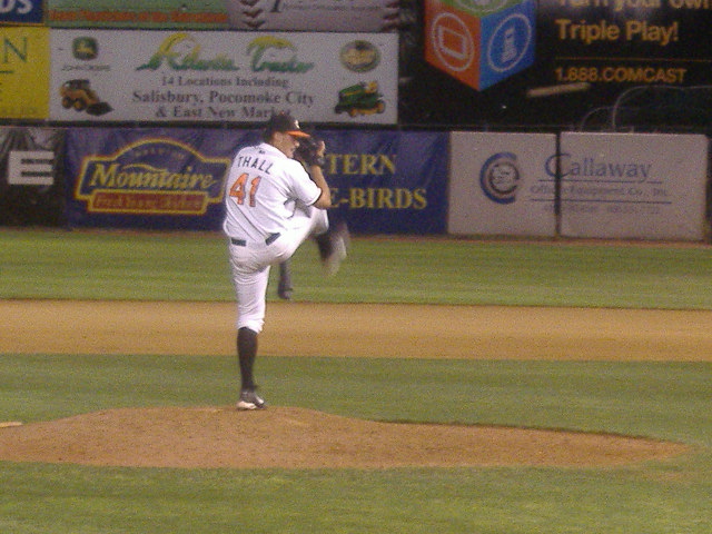 Chad Thall winds and fires in a June 1st Delmarva Shorebirds game against Hagerstown. It was the last appearance that he did not earn a save in, he's converted 5 opportunities in a row.